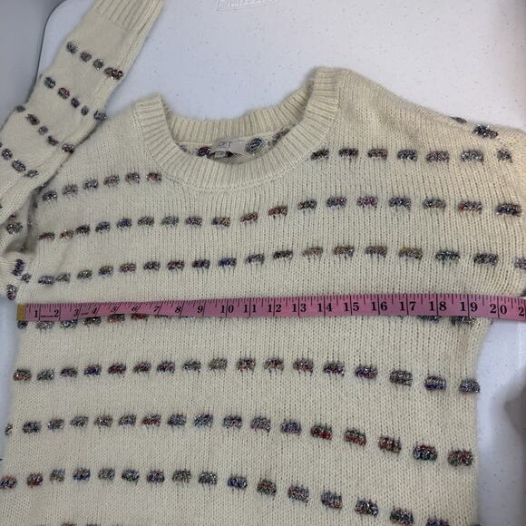 LOFT 3D Knit Sweater Women's Medium Sparkle Thread Embellished Cream - Picture 7 of 8